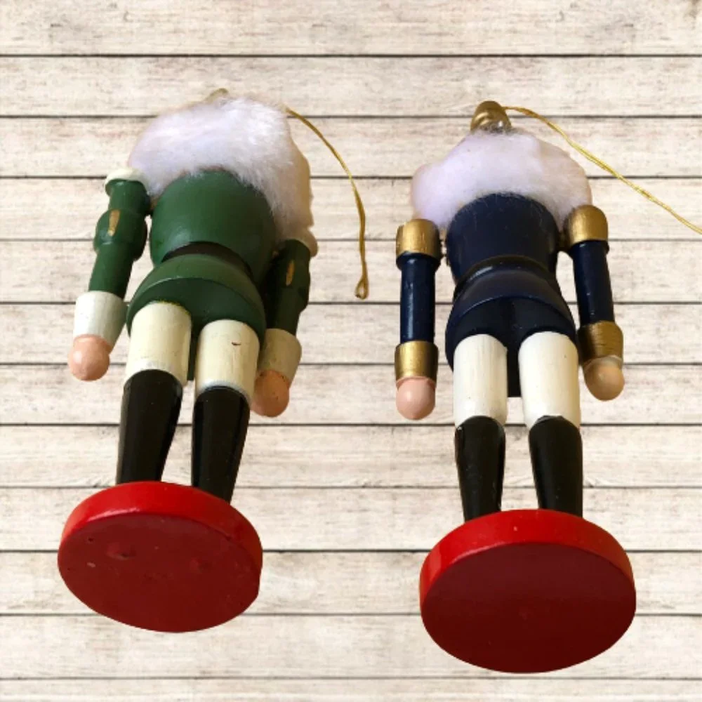 Vintage Christmas Ornaments Wood Nutcrackers ARMS MOVE Lot of 2
